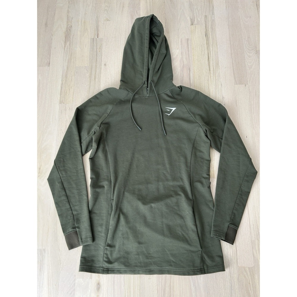 GYMSHARK Green Cotton Polyester Blend Athletic Performance Pullover Crest Hoodie